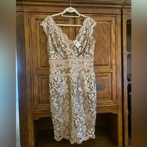 Tadashi Shoji Embellished Metallic Lace Sheath Dress ( Size 12)